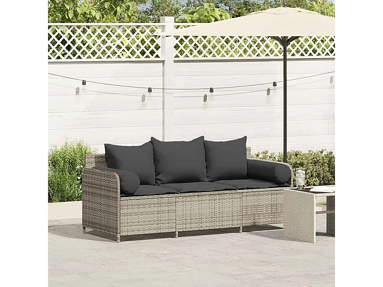 Canapé de jardin et coussins 3 places gris clair résine tressée