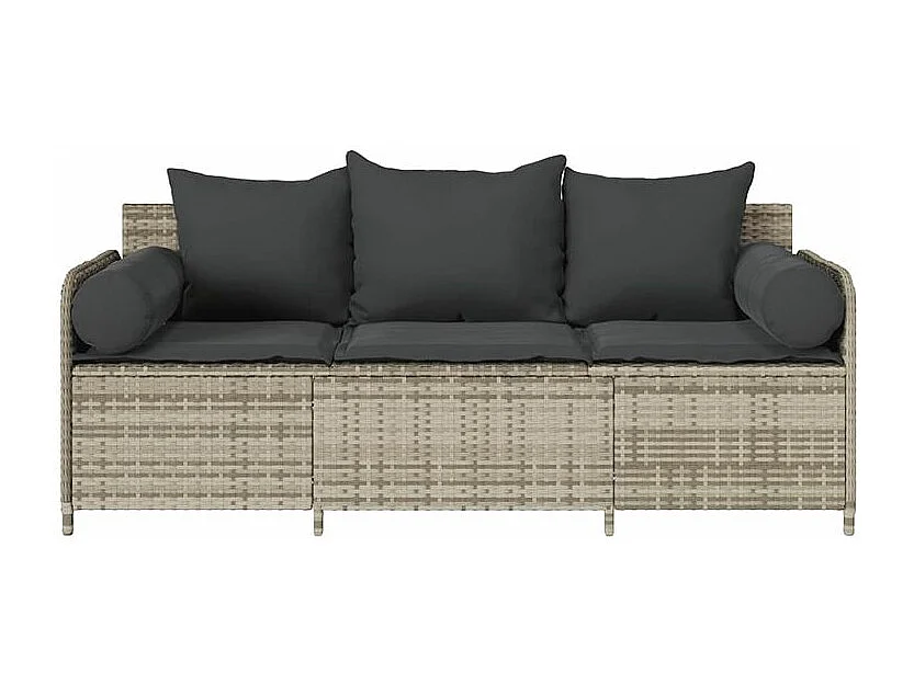 Canapé de jardin et coussins 3 places gris clair résine tressée