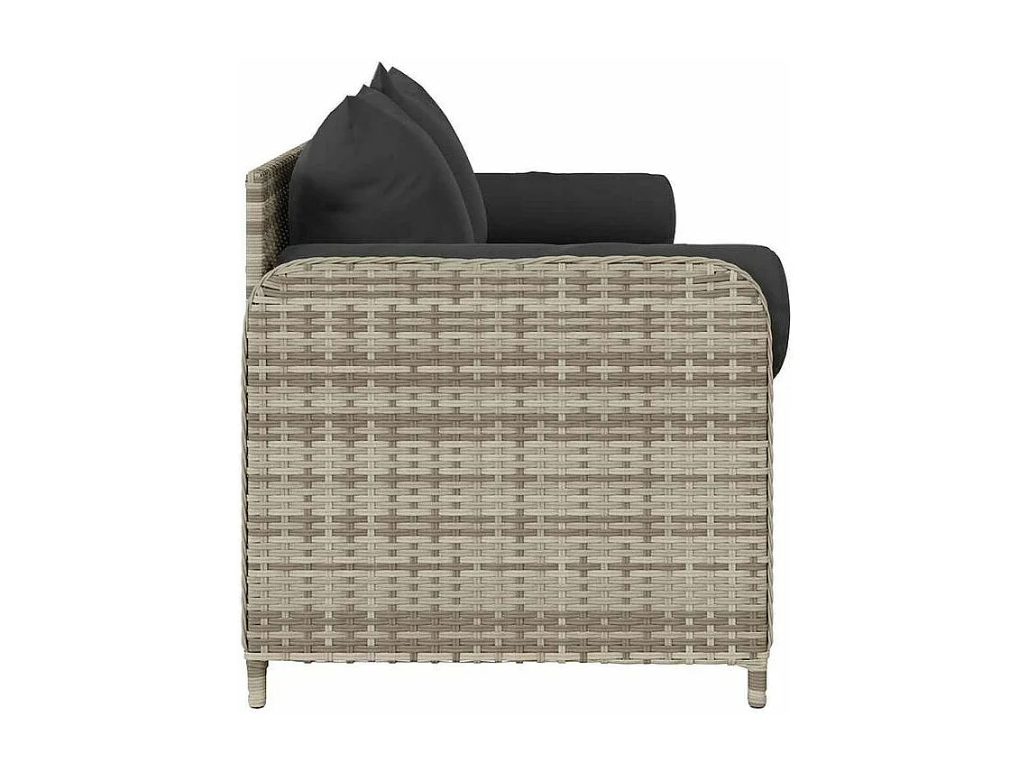 Canapé de jardin et coussins 3 places gris clair résine tressée