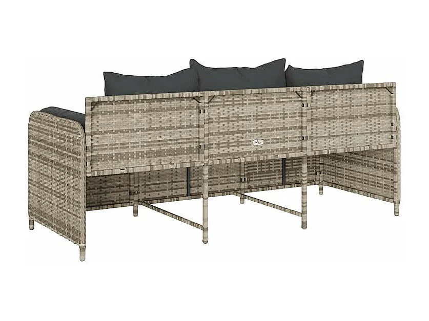 Canapé de jardin et coussins 3 places gris clair résine tressée