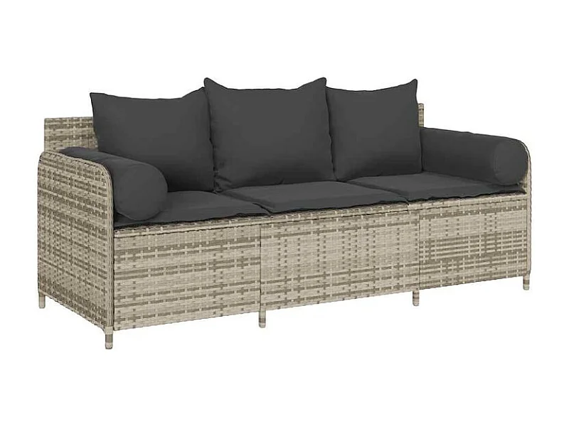 Canapé de jardin et coussins 3 places gris clair résine tressée