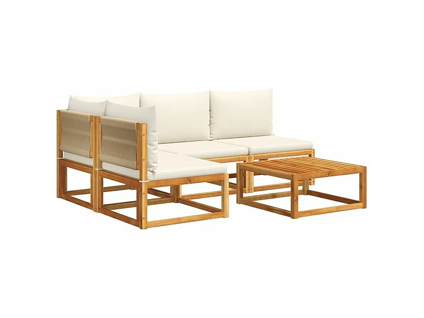 Salon de jardin avec coussins 5 pcs Bois d'acacia solide