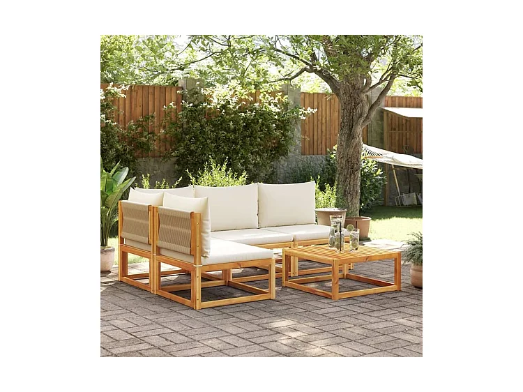 Salon de jardin avec coussins 5 pcs Bois d'acacia solide