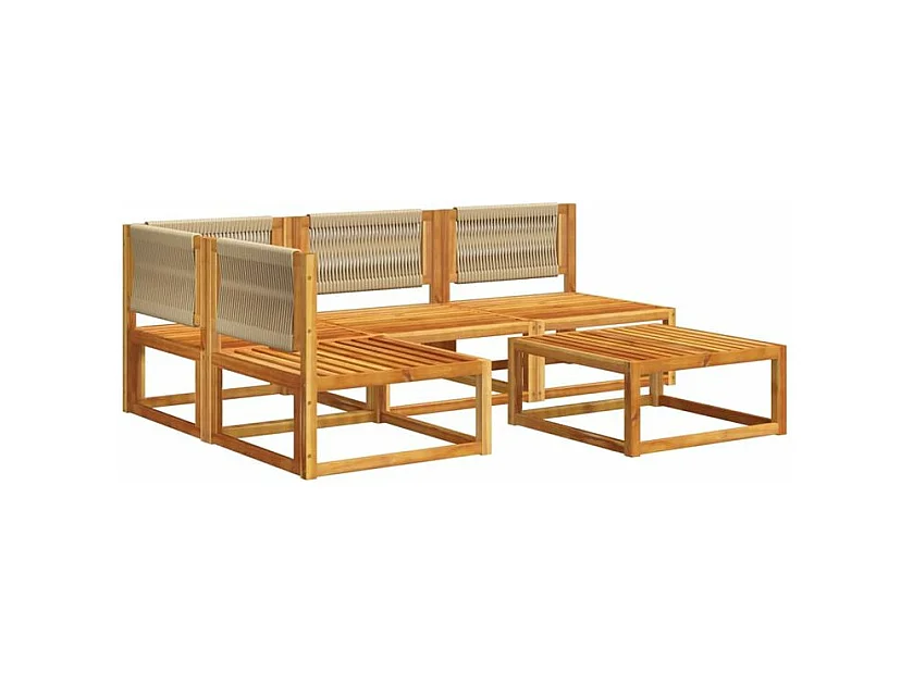 Salon de jardin avec coussins 5 pcs Bois d'acacia solide