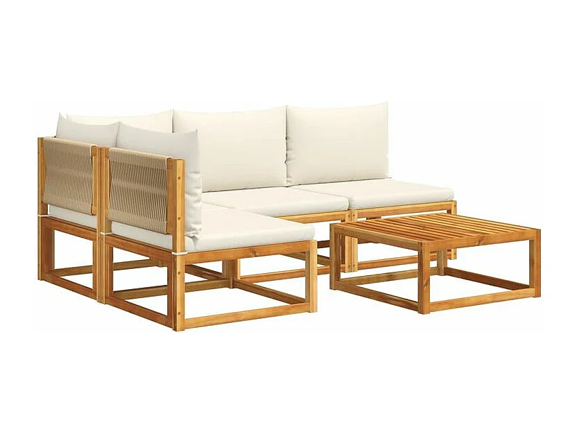 Salon de jardin avec coussins 5 pcs Bois d'acacia solide