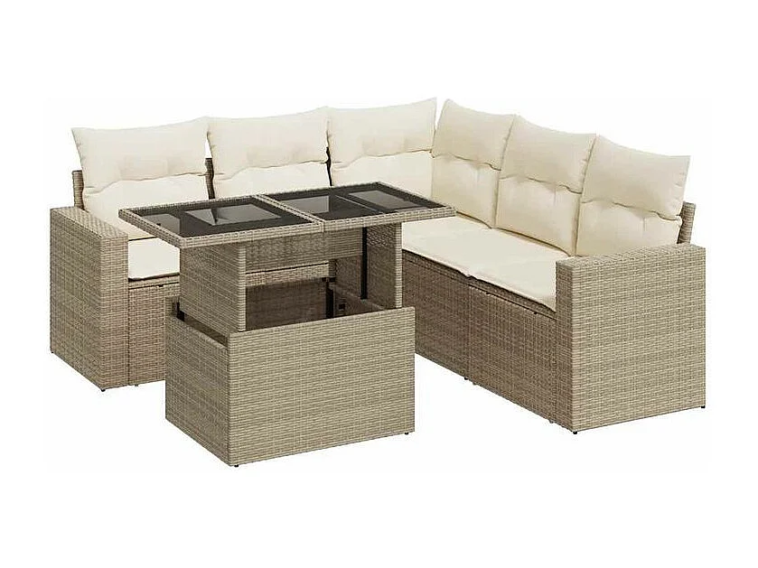 Salon de jardin avec coussins 6 pcs beige résine tressée
