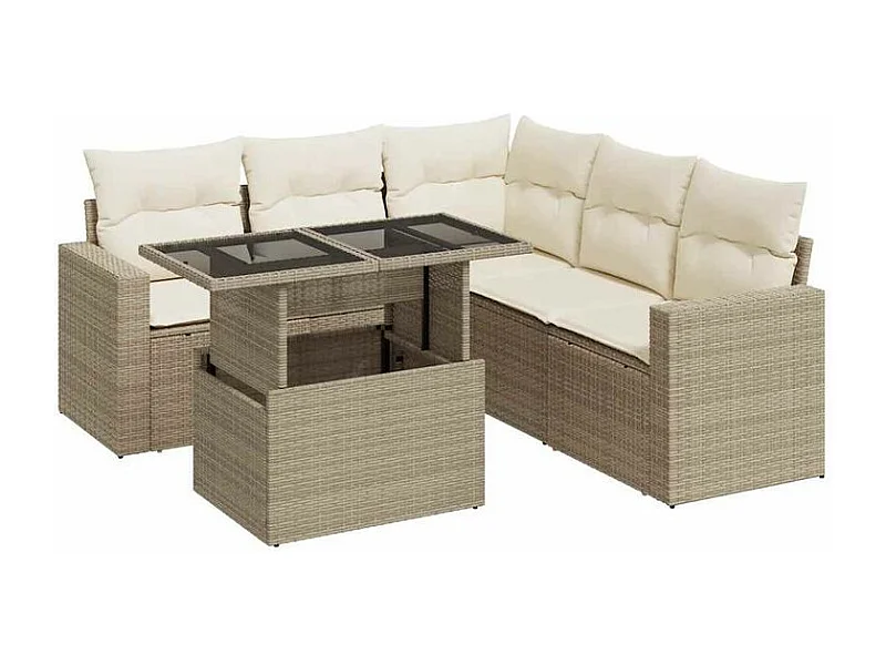 Salon de jardin avec coussins 6 pcs beige résine tressée