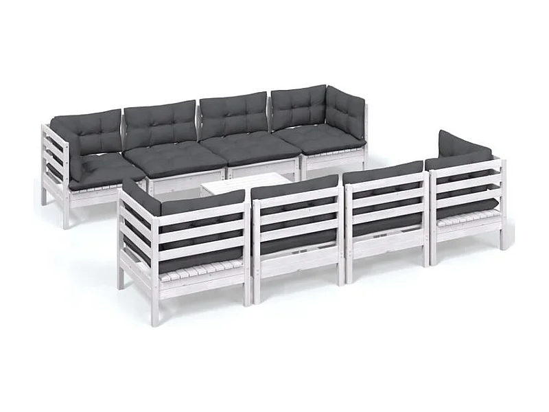 Salon de jardin 9 pcs avec coussins bois de pin massif