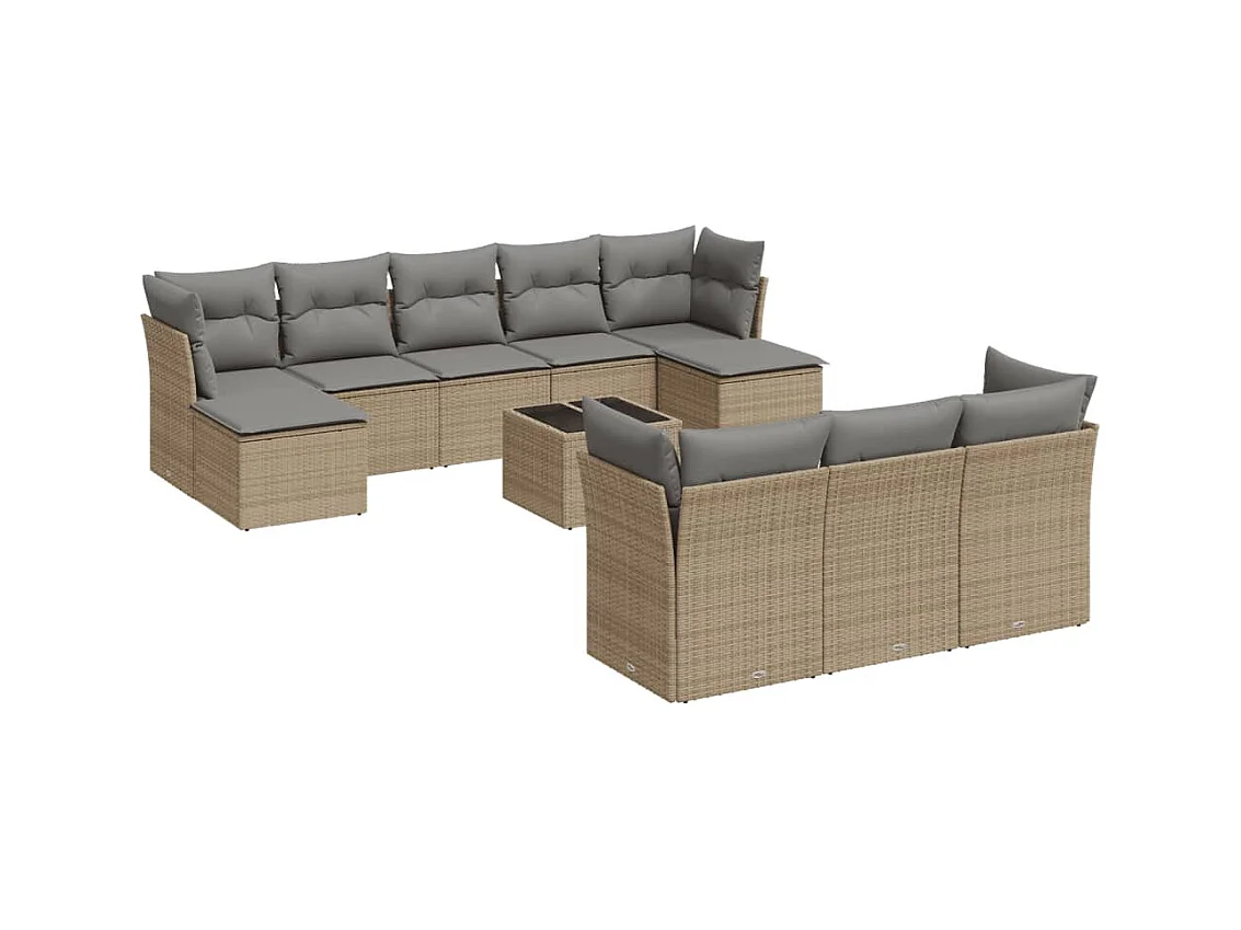 Salon de jardin 11 pcs avec coussins beige résine tressée
