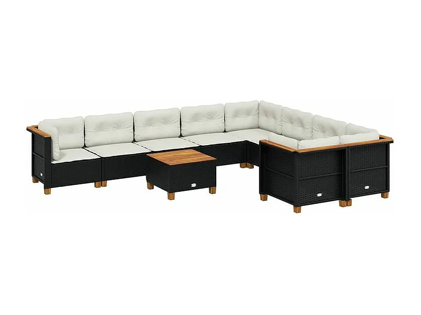 Salon de jardin 10 pcs avec coussins noir résine tressée