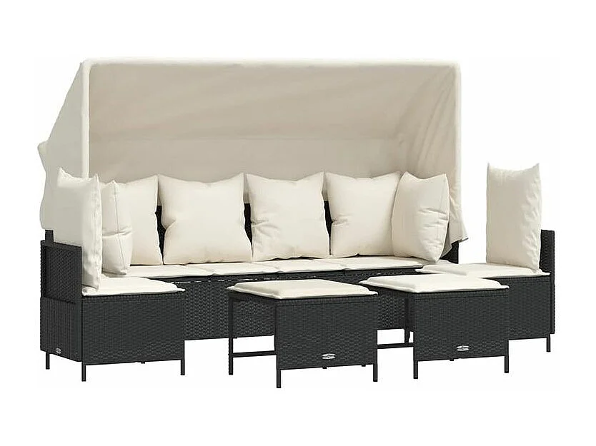 Salon de jardin 5 pcs avec coussins noir résine tressée