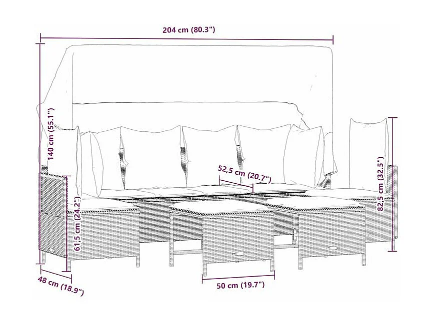 Salon de jardin 5 pcs avec coussins noir résine tressée
