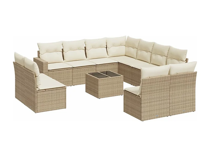 Salon de jardin avec coussins 12 pcs beige résine tressée