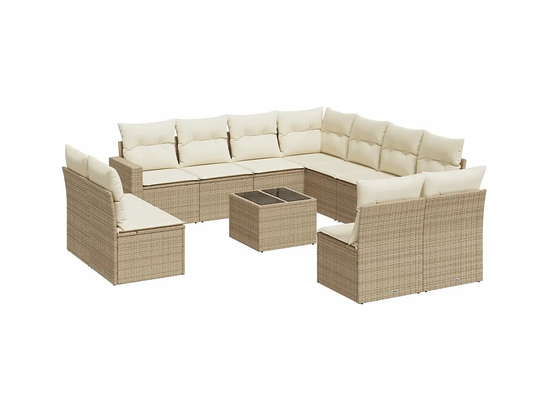 Salon de jardin avec coussins 12 pcs beige résine tressée