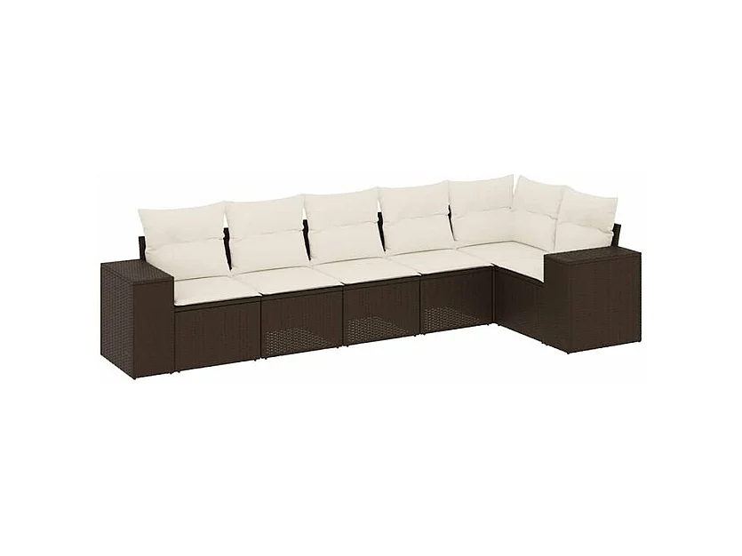 Salon de jardin avec coussins 6 pcs marron résine tressée