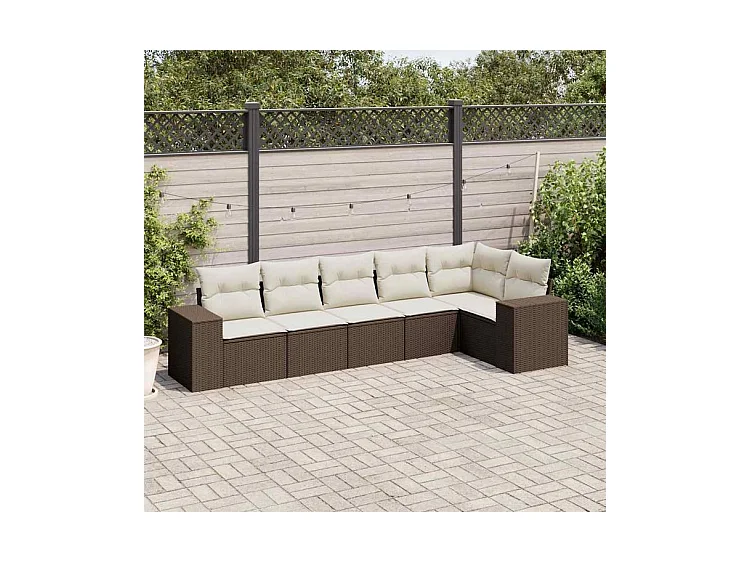 Salon de jardin avec coussins 6 pcs marron résine tressée
