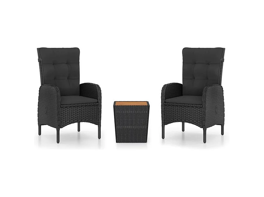 Ensemble de bistro de jardin 3pcs Résine tressée et acacia Noir