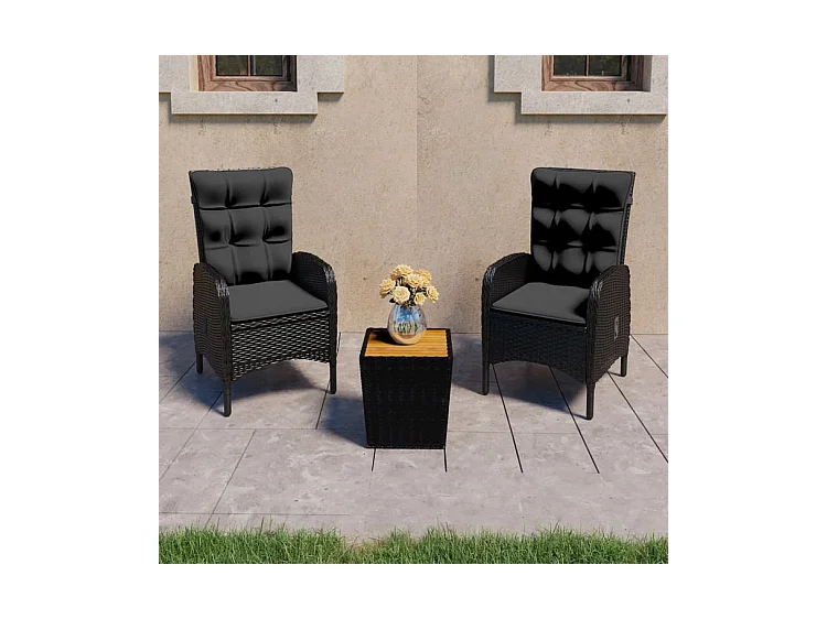 Ensemble de bistro de jardin 3pcs Résine tressée et acacia Noir