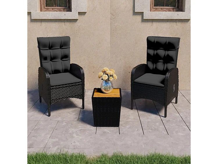 Ensemble de bistro de jardin 3pcs Résine tressée et acacia Noir