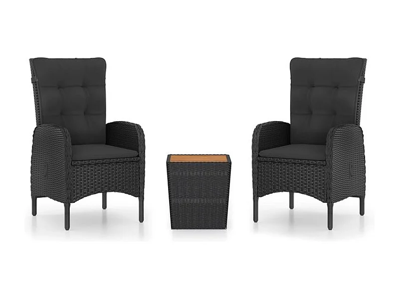 Ensemble de bistro de jardin 3pcs Résine tressée et acacia Noir