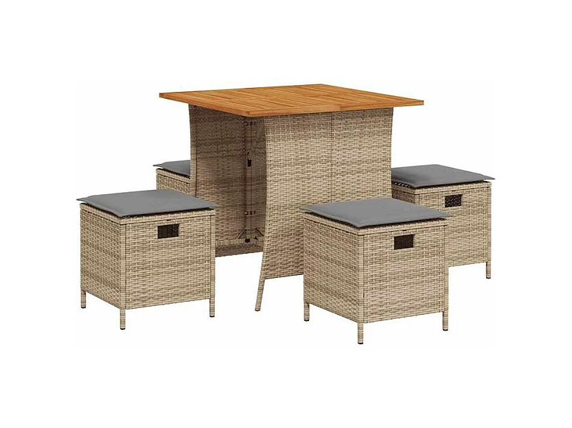 Ensemble à manger de jardin avec coussins 5pcs Beige poly rotin