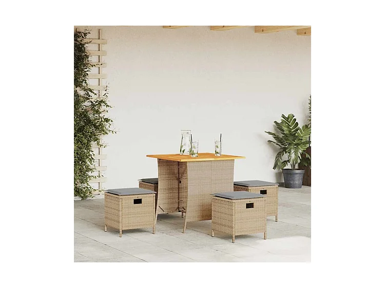 Ensemble à manger de jardin avec coussins 5pcs Beige poly rotin