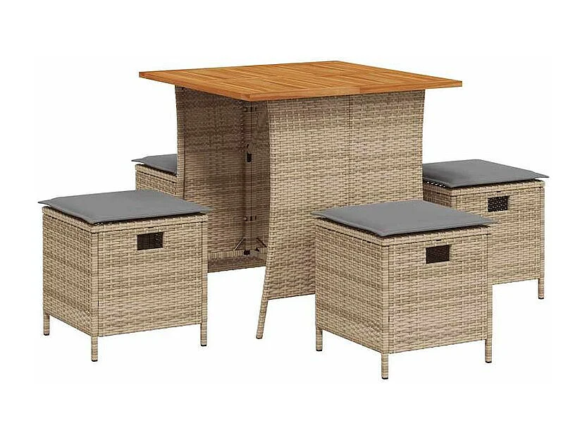 Ensemble à manger de jardin avec coussins 5pcs Beige poly rotin