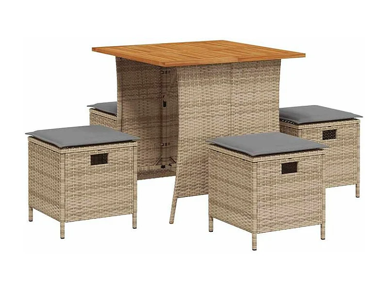 Ensemble à manger de jardin avec coussins 5pcs Beige poly rotin