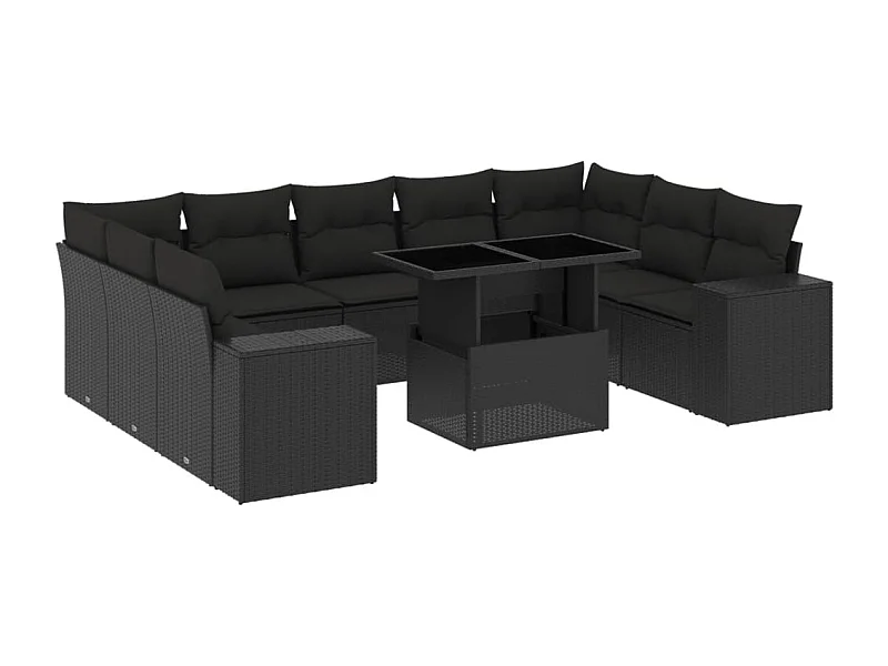 Salon de jardin 10 pcs avec coussins noir résine tressée