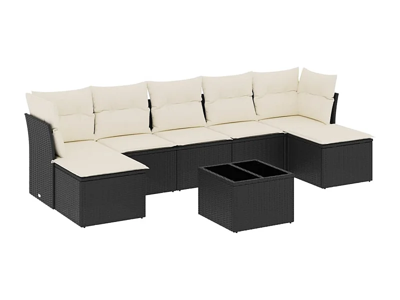 Salon de jardin 8 pcs avec coussins noir résine tressée