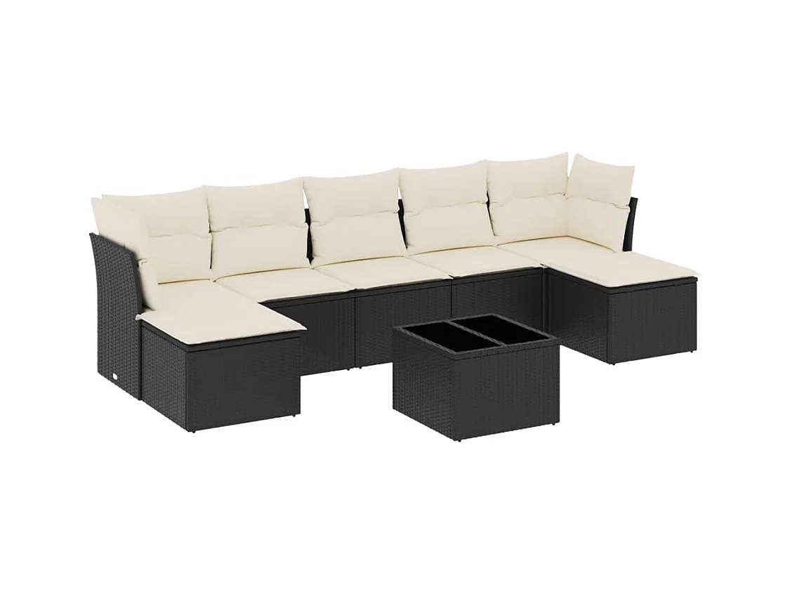 Salon de jardin 8 pcs avec coussins noir résine tressée