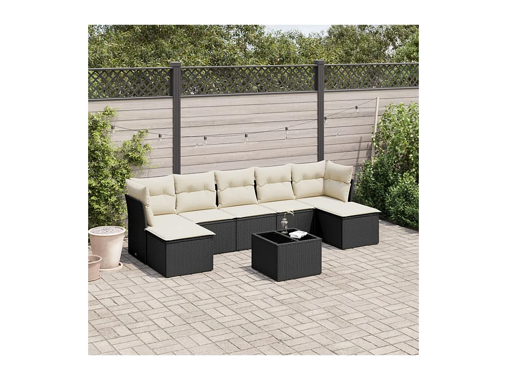 Salon de jardin 8 pcs avec coussins noir résine tressée