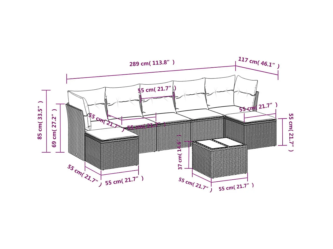 Salon de jardin 8 pcs avec coussins noir résine tressée