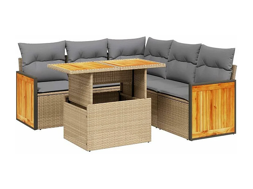 Salon de jardin avec coussins 6 pcs beige résine tressée