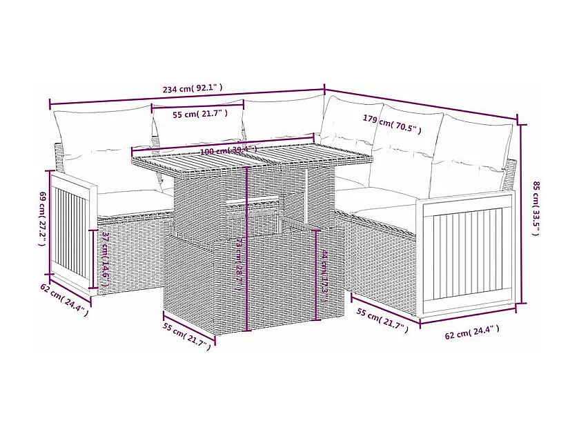 Salon de jardin avec coussins 6 pcs beige résine tressée