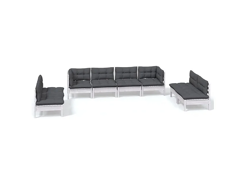 Salon de jardin 8 pcs avec coussins bois de pin massif