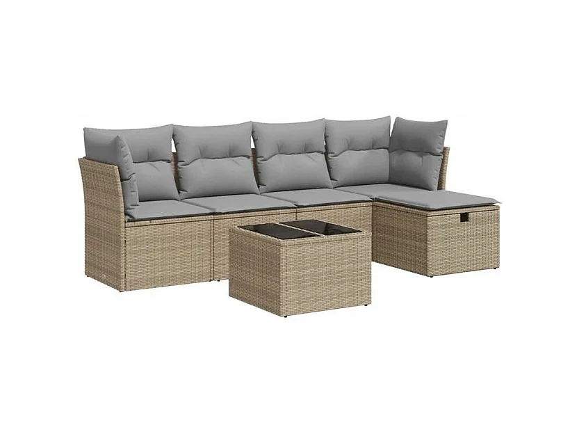 Salon de jardin avec coussins 6 pcs beige résine tressée