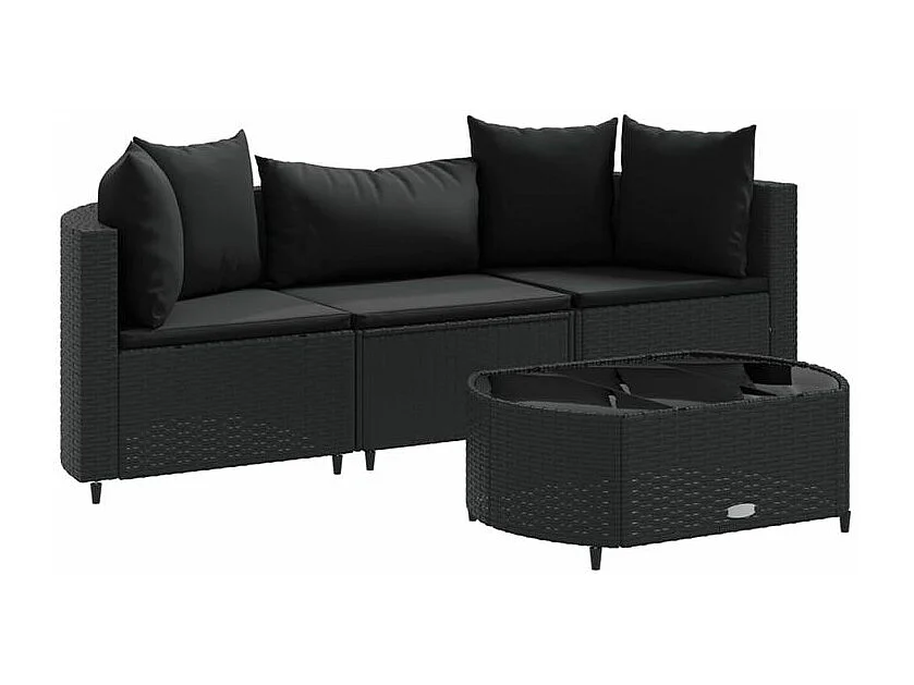 Salon de jardin 4 pcs avec coussins noir résine tressée