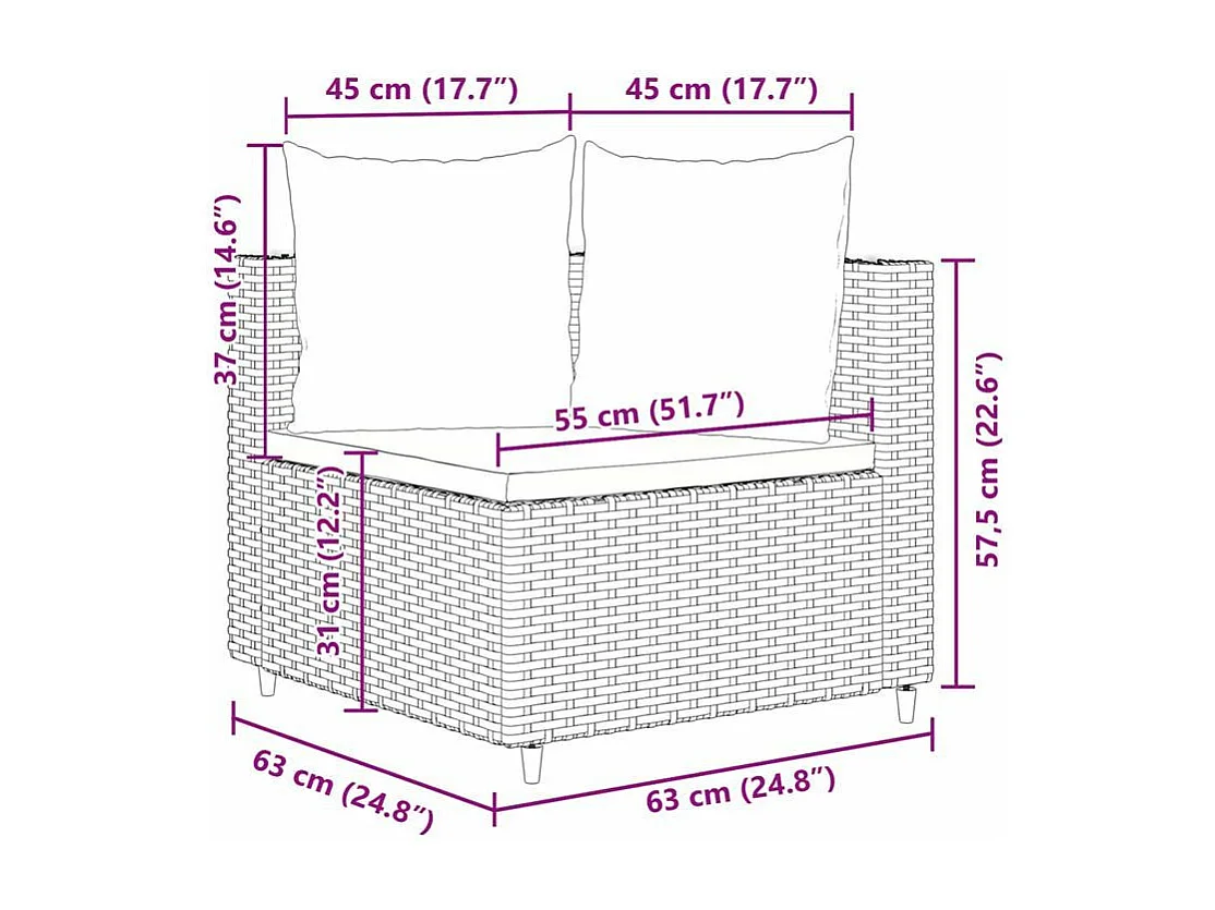 Salon de jardin 4 pcs avec coussins noir résine tressée