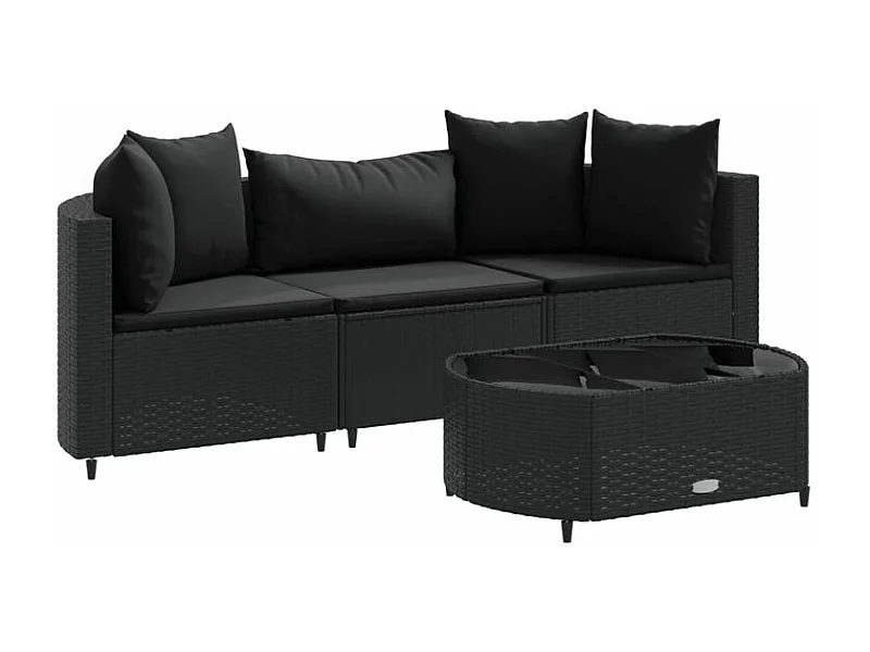 Salon de jardin 4 pcs avec coussins noir résine tressée