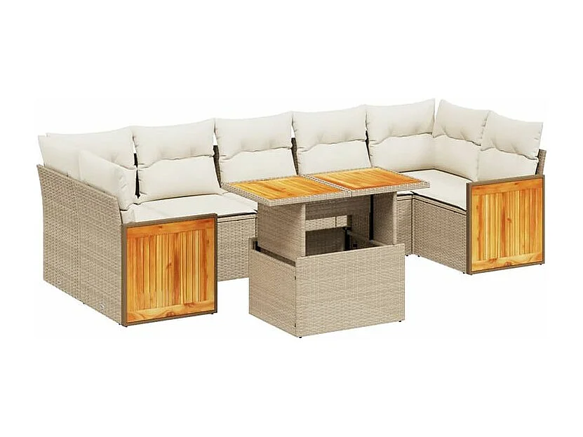 Salon de jardin avec coussins 8 pcs beige résine tressée