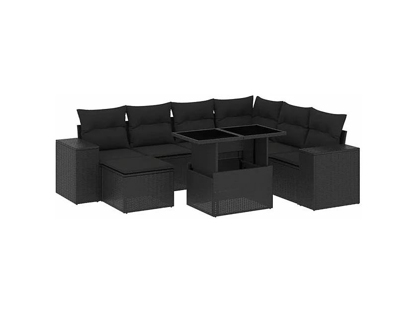 Salon de jardin 8 pcs avec coussins noir résine tressée