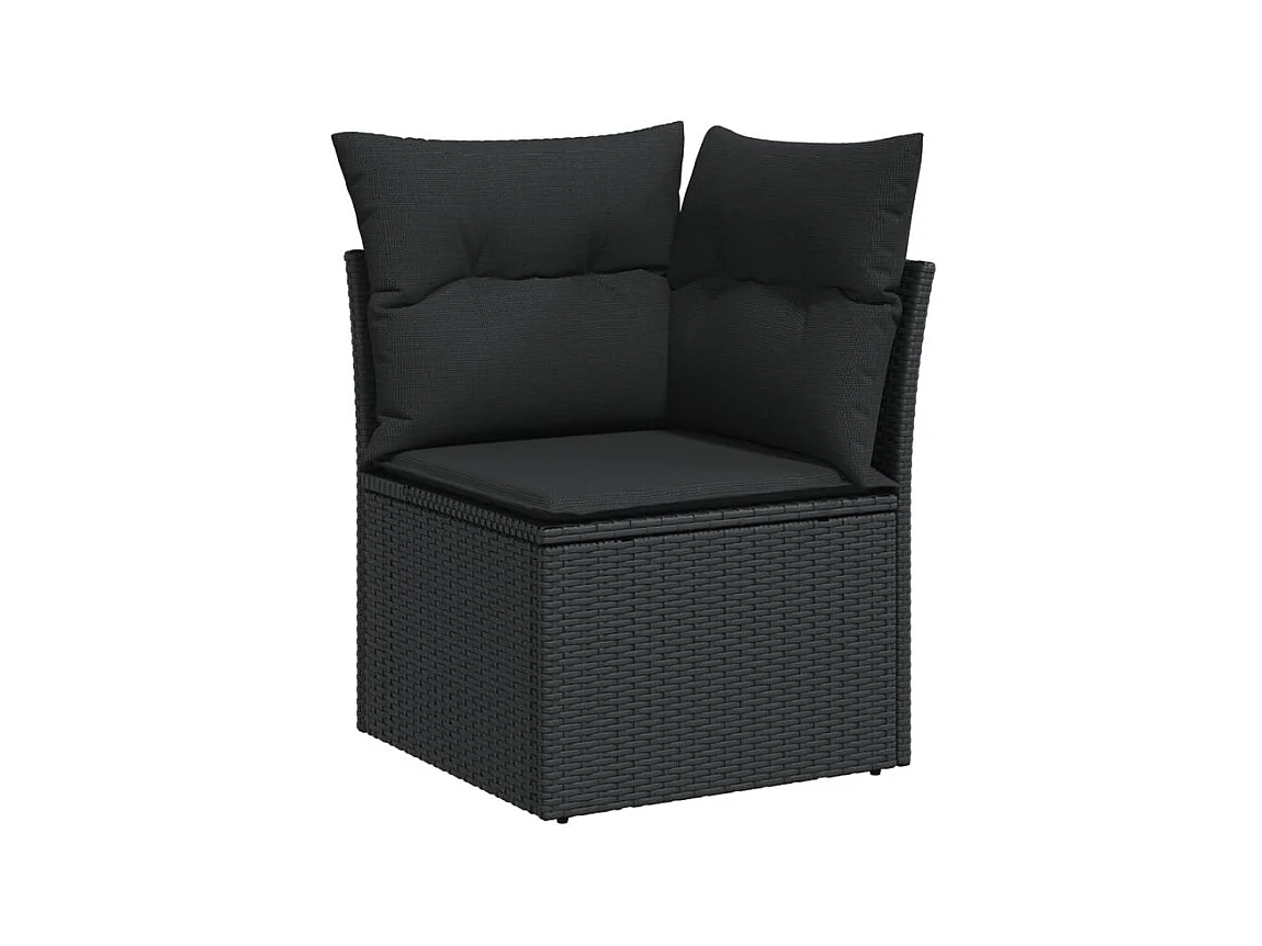 Salon de jardin 8 pcs avec coussins noir résine tressée