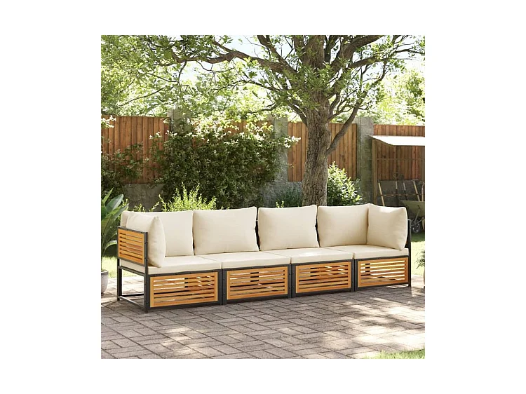 Salon de jardin avec coussins 4 pcs bois d'acacia massif