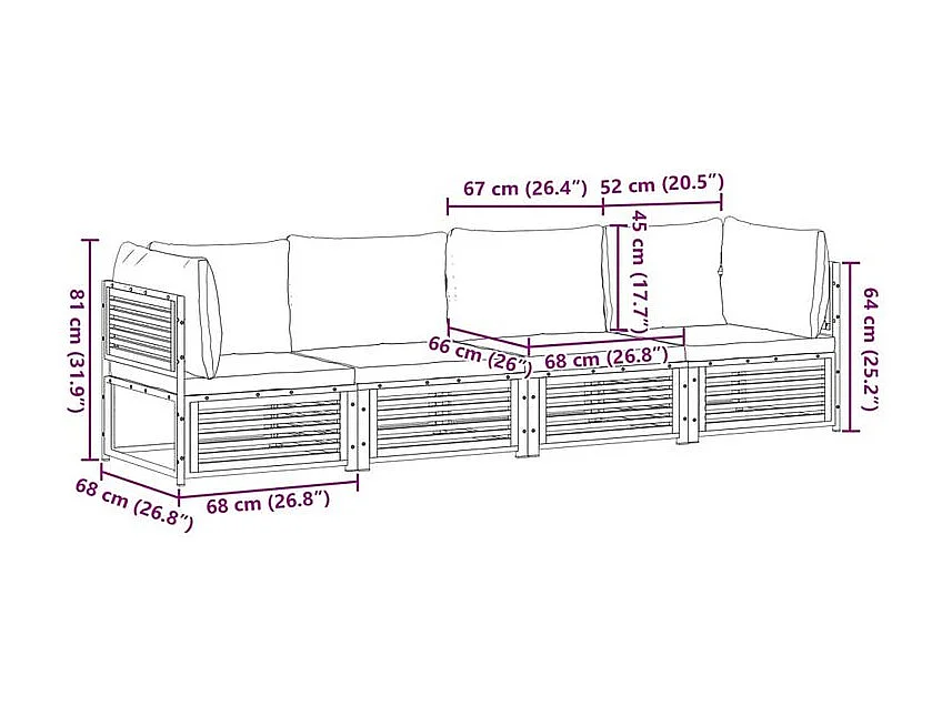 Salon de jardin avec coussins 4 pcs bois d'acacia massif