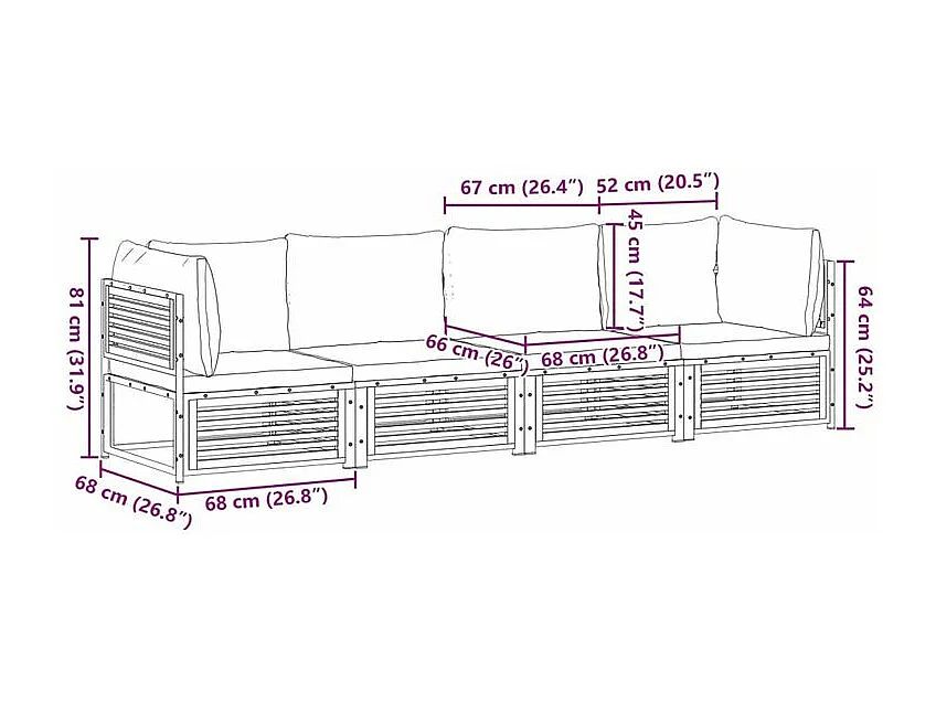 Salon de jardin avec coussins 4 pcs bois d'acacia massif