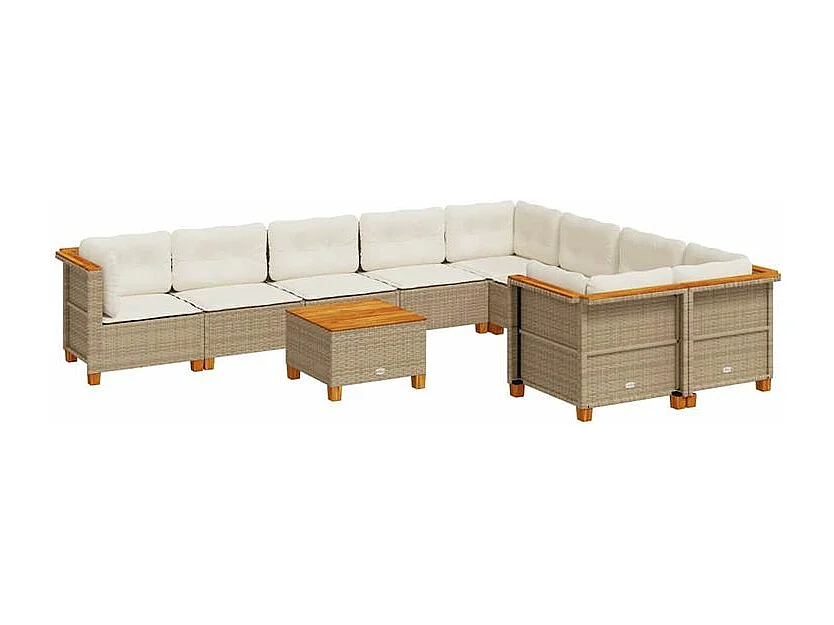 Salon de jardin avec coussins 10 pcs beige résine tressée