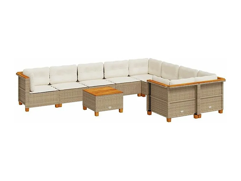 Salon de jardin avec coussins 10 pcs beige résine tressée