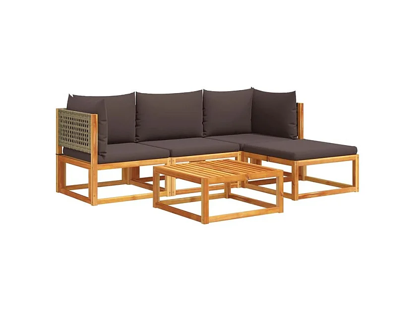 Salon de jardin avec coussins 5 pcs Bois d'acacia solide