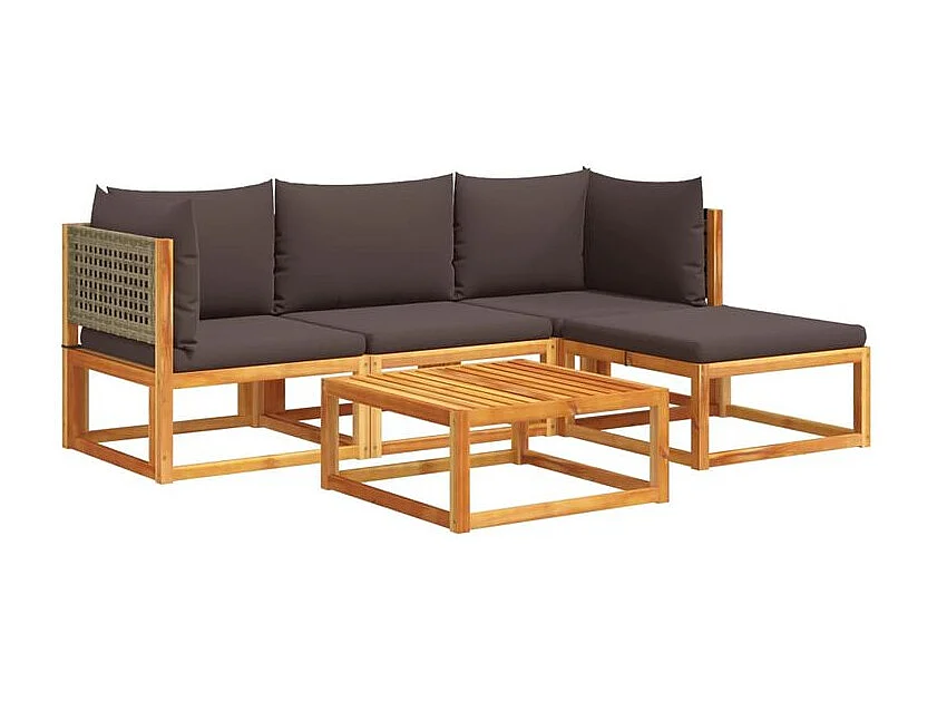 Salon de jardin avec coussins 5 pcs Bois d'acacia solide